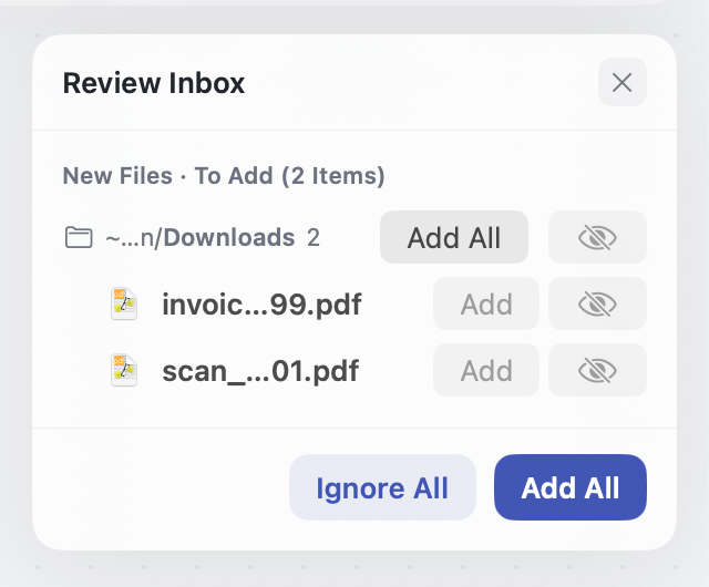 Review inbox: files awaiting intake