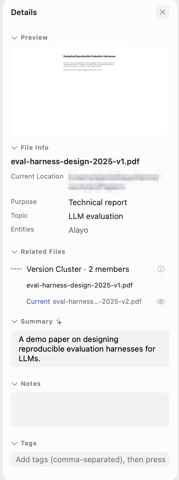 Inspector: summary and explained related files