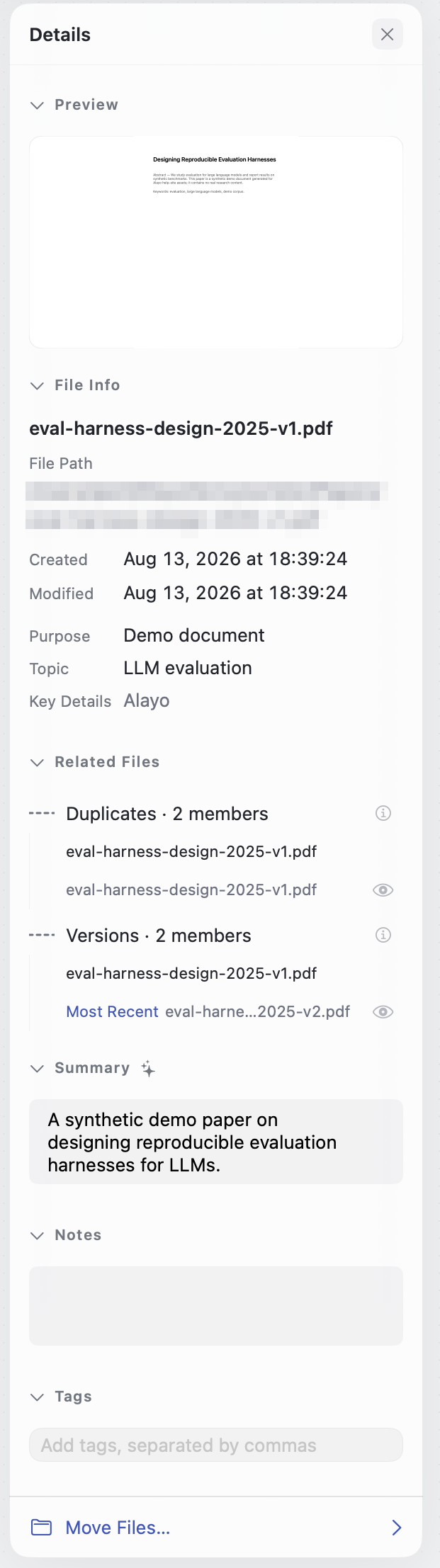 Details panel: summary and explained related files